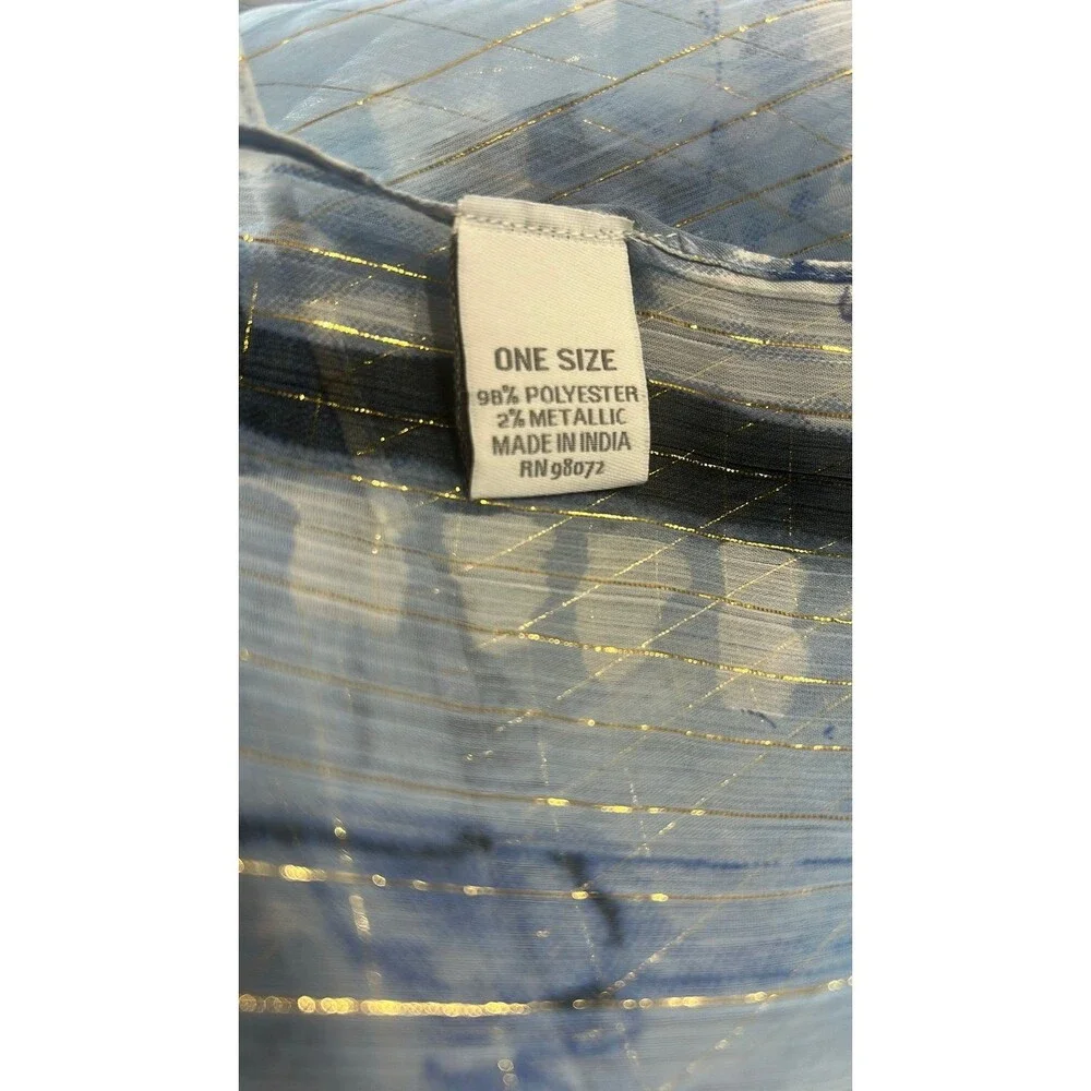 Elegant Blue and Navy Blue with thin Gold Shimmery Stripes Sheer Scarf